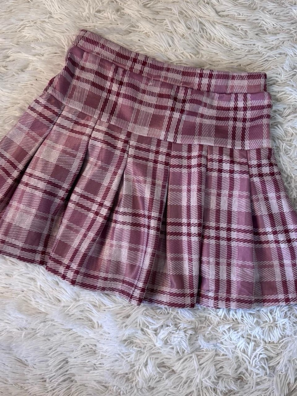 Pleated Pink Plaid Mini Skirt